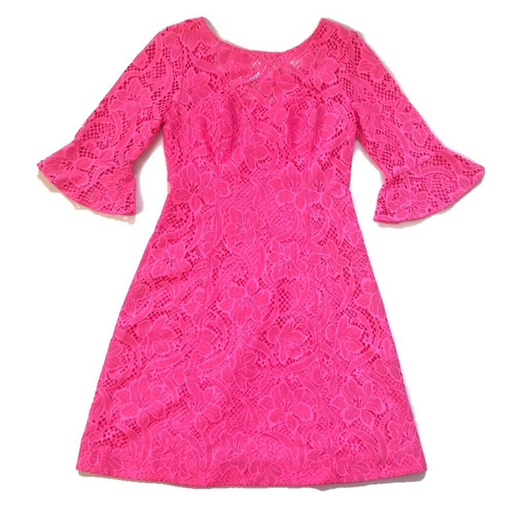 Lilly Pulitzer Allyson Pink Tropics Floral Vines Lace Dress Size 2